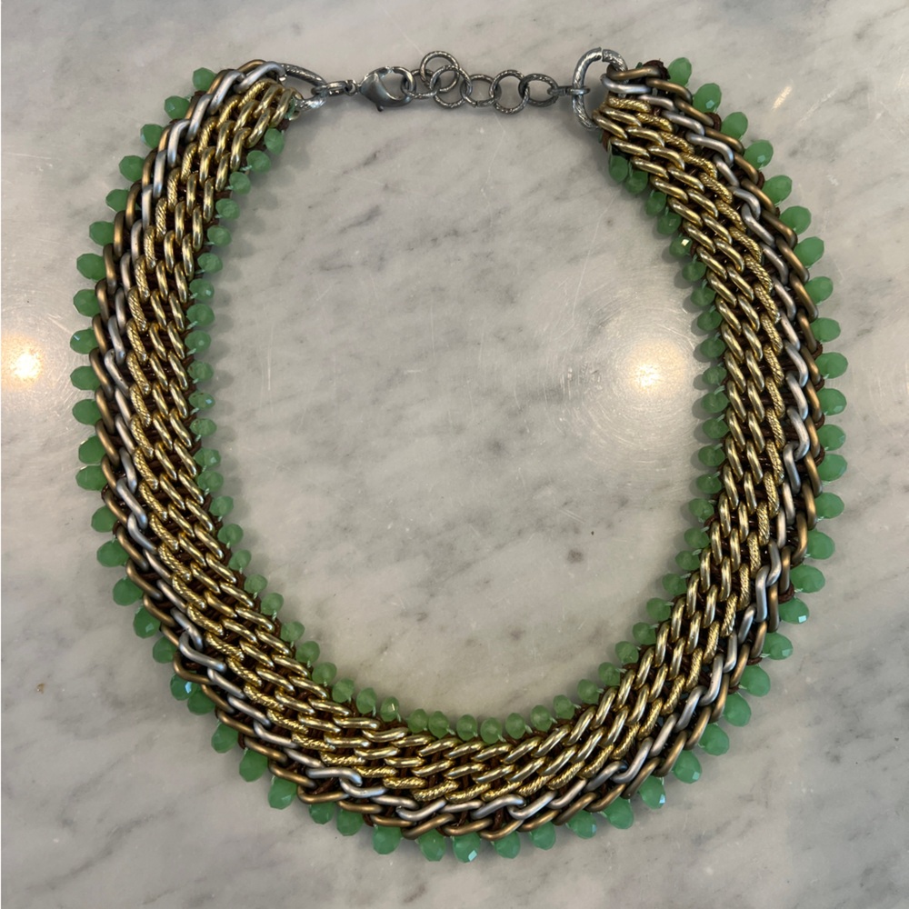 Chrysoprase and mixed metal statement necklace